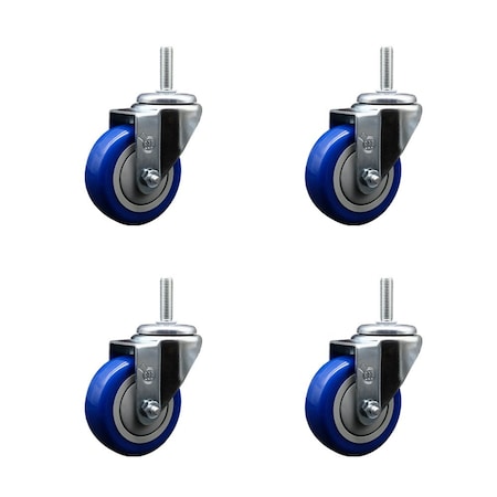 Service Caster 35 Inch Blue Polyurethane Wheel Swivel 34 Inch Threaded Stem Caster Set Service Caster SCC-TS20S3514-PPUB-BLUE-34212-4